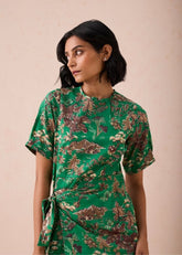 A Model Wearing Green Tencel Green Fields Tencel Wrap Dress, curated by Only Ethikal